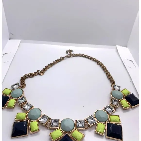 Chunky Statement Necklace With Gemstone Clusters Blue Yellow Black - Picture 5 of 10